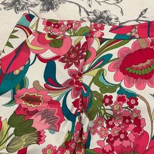 Trina Turk Pink, Teal, and Green Cotton (97%) Floral Pant